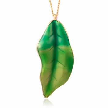 2020 Nové Módne Trendy, Zlatá Farba Zelená Smalt Leaf Náhrdelník Prívesok pre Ženy, Dievčatá Šperky s Dlhým Reťazcom Patry Darček