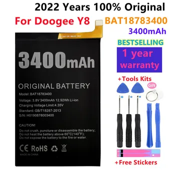 2022 Rokov 100% Originálne Pre Doogee Y8 Náhradné Batérie Nabíjateľná Lítium-polymérová BAT18783400 3400mAh Testované+Oprava nástrojov