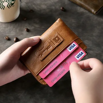 Ultra tenká, mäkká peňaženky, olej, vosk kožené mini kreditnej karty peňaženka na zips peňaženky karty držiteľa pánske peňaženky tenké malé mince kabelku