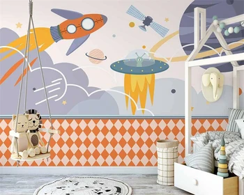 beibehang Vlastné moderné nordic papier peint ručne maľované abstraktných de parede kozmickej lode, rakety, detskej izby tapetu pozadia