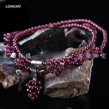 Vysoko kvalitné prírodné polodrahokamy fialová 5A Granát Náhrdelník Prívesok Dievčatá Multi-layer ženy Šperky milovníkov darček