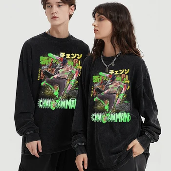 2023 Mužov Vypraté Tričko Hip Hop Streetwear Japonské Anime Pílou Muž Grafické T-Shirt Vintage Topy Bavlna, Dlhý Rukáv Tričko