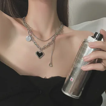 Mozaika pixel čierne srdce náhrdelník iny štýl hip hop Menšiny dizajn titán ocele non vyblednutiu clavicle reťazca náhrdelník ženy