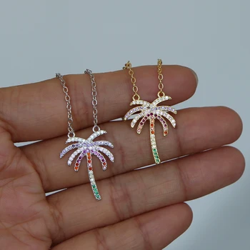 2019 letné beach ženy módne šperky micro pave rainbow cz zirkónmi palma náhrdelník s príveskom