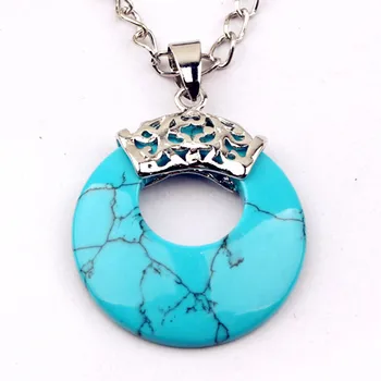 FYJS Jedinečné Šperky Strieborné Pozlátené Kolo Duté Vintage Prívesok Modrá Turquoises Kameň Náhrdelník
