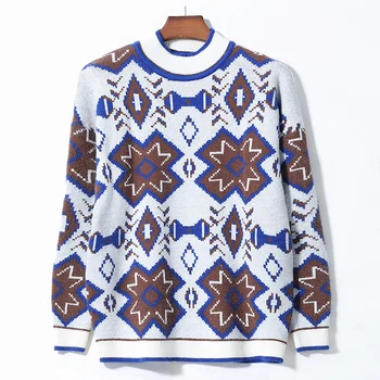 nové jeseň Pletený sveter Mozaiky štýl zimné oblečenie národnej vietor sveter žakárové kolo krku pulóver sveter base sveter