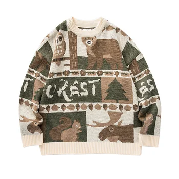 Nový Britský retro sveter pánske farby zodpovedajúce pár husté lesy vintage pulóvre Vianočný stromček elk medveď vzor knitt topy