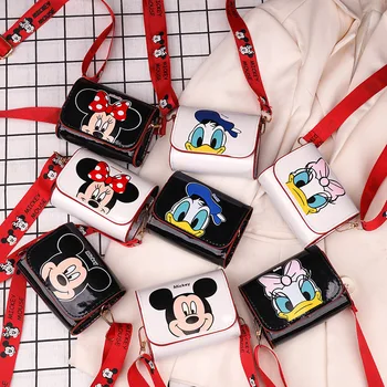 Disney Malá Taška cez Rameno Cartoon Mickey Svetlé Kožené Malé Crossbody Taška Deti Malé Mobilné Taška Kabelke Peňaženku, Mini Taška