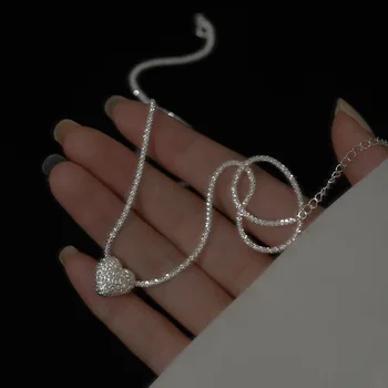 2021 Jednoduché, Strieborná Farba Láska Srdce choker Príveskom náhrdelník Bežné náhrdelník pre ženy collier femme grunge víla core šperky