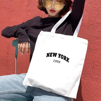 90. rokov Tašky Tote Bag Plátno Ročníka, New York Vytlačiť Plátno Nákupní Taška College Kabelka Veľkú Kapacitu, Tašky cez Rameno, pre Ženy