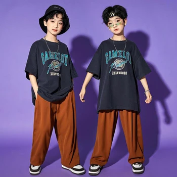 Deti Kpop Hip Hop Oblečenie Graffit Tee Nadrozmerná T Shirt Streetwear Neforemné Nohavice Pre Dospievajúce Dievča Boys Jazz Tanečných Kostýmov, Šiat