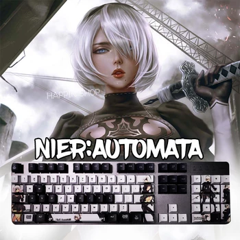 NieR:Automaty Anime Retro Cybersport Pbt Vlastné Herné Keycaps Pre Cherry MX Prepínače - Vyhovuje Väčšine Mechanické Klávesnice Béžová