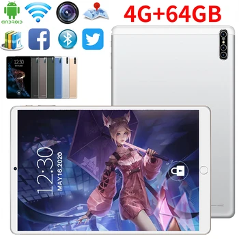 2023 Nový 10.1-Palcový TABLET 4G+64GB Android 9.0 Hra Tablety Pad 4G LTE, Bluetooth PC Dual SIM Deti Tablet Darček Tablet
