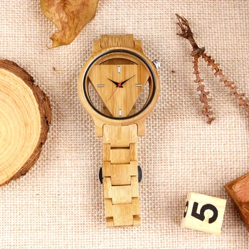 Najluxusnejších Duté Quartz Drevené Hodinky pre Mužov Vintage Úplné Drevo náramkové hodinky Muž Jedinečný Trianlge Tvár Duté Muži Hodinky Hodiny