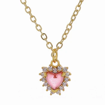 Nový Luxusný Zlatá Farba Choker Náhrdelníky pre Ženy Jednoduché DIY Srdce Prívesok Náhrdelník Ružový Kryštál Svadobné Šperky 2020 collares