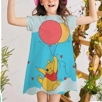 Detský Domov Oblečenie Medvedík Medveď Šaty Dievčatá v Lete Winnie The Bear Cartoon detské Oblečenie Krátky Rukáv Bežné Šaty