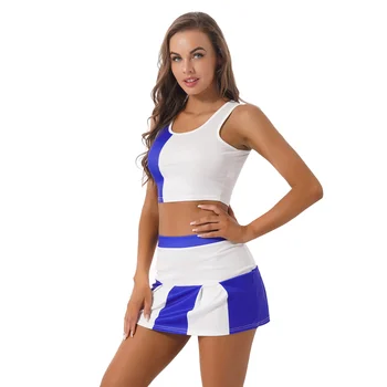 Móda Šport Fitness Oblečenie Cheerleading Cosplay Kostým U Krku bez Rukávov Ostrihané tielko s Skladaná Sukňa pre Dospelých Žien