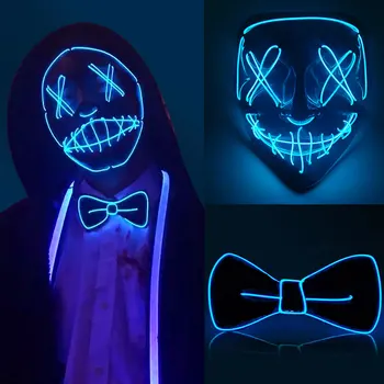 Cosmask Neon Maska LED Svetlo, Až Mens motýlik Kravata Masque Maškaráda Party Dekor Svetlo Svietiť V Tme Cosplay Kostým Dodanie