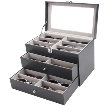 3 Vrstvy Veľkú Kapacitu Organizátor Box s 18 Mriežky na Okuliare Okuliare Šperky, Slnečné okuliare, Hodinky Organizátor Prípade Držiteľ