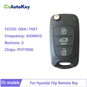 CN020102 Pravé Pre Hyundai 3 Tlačidlá Flip Smar Diaľkové Auto Auto príveskom, Skladací s 433mhz PCF7936 OKA-750T