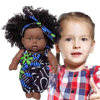 Africké Čierne Detská Hračka Realistické Hnedé Oči A Mäkké Čiernej Kože Simulácia Cartoon Roztomilá Bábika Mini Chlapec Dievča Dieťa Darček