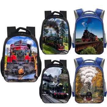 Roztomilý Parný Rušeň / Vlak vzor školské tašky batoh deti batoh na vlak dieťa materskej školy taška chlapci plátno bookbag