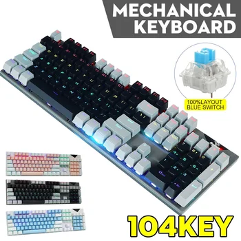 KB168 104 Kľúče, Modrá Prepínač Mechanické Klávesnice Kovový Panel, Pozastaviť Keycap RGB Podsvietená Klávesnica Herné Hráč klávesnica 4 Farby