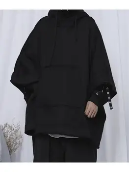 Pánske nové bunda čierna predné krátke späť dlhé vlny mestskej mládeže módy klasické voľné veľké veľkosti, ležérne pulóver kabát