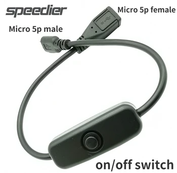 30 CM Micro USB 5Pin Samec na 5P Žena Napájací Kábel 3A 22AWG 30V S 501 Tlačidlo On/Off vypínač Micro USB 2.0 Plnenie Predlžovací Kábel