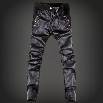 nohavice osobnosti zips, šitie kožené nohavice módne mládež motocykel kožené nohavice muž trend new black Slim kože