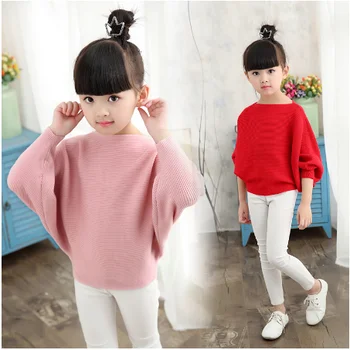 2019 jeseň detské oblečenie dievčatá pletené svetre pevné tenké dievča bat svetre pre dievčatá, veľké deti pulóvre sveter
