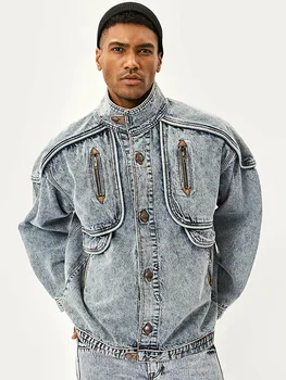 Mens Značky Vintage Denim Kabát XXXL Jar Leto Jeseň Americký Streetwear Zips Jeans Bundy Pre Človeka Zvrchníky Vysokej Kvality
