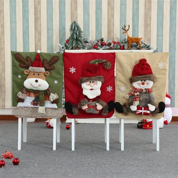 Vianočné Stoličky Kryt Flanelové 3D animovaný Tabuľka Večera Stoličky poťah Nového Roka Domáce Dekorácie
