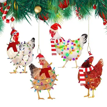 Kurča S Šatku Dovolenku Vtipné Vianočné Dekorácie Kuracie Ornament Nastaviť Vianočné Závesné Dekorácie S Lanom Pre Vnútorné