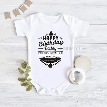 2021 Happy Birthday Otecko Vytlačené Baby Remienky Bavlna Dojčenské Body Krátky Rukáv Oblečenie Baby Jumpsuit Baby Boy Girl Šaty