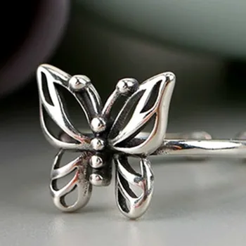 Kórejský Módne Motýľ Krúžok Otvoriť Resizable Vintage Strieborné Prstene Pre Ženy, Luxusné Lesklé Koktail Party Šperky Svadobný Dar
