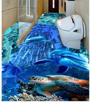 3D Tapety 3D Poschodí Moderného Umenia Ocean World Dolphin Dlažby Podlahy, Maľovanie samolepiace PVC Tapety 3D Poschodie