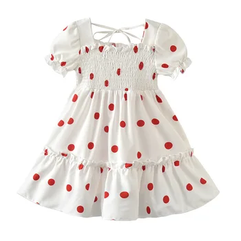 Detské letné šaty dievča móde polka dot princezná šaty dievča sladké čipky polka dot šifón sukne dieťa darček 2-7 rokov