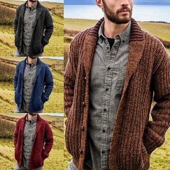 Pánske Jeseň/Zima 2022 Cardigan Európskych a Amerických farbou dlhý rukáv pletený sveter bunda