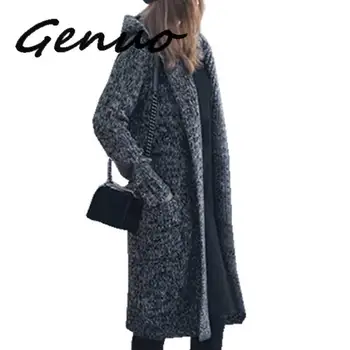 Genuo Nové Dlho Dámy Cardigan 2019 Jeseň Fashion Dlhý Pletený Sveter Ženy Veľký Kabát Bežné Čierne Sako, Zimné Oblečenie Svetre