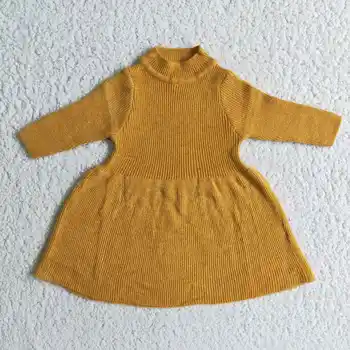 Zimný sveter detské oblečenie pre baby girl deti pletený sveter žltý sveter šaty