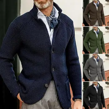 12 farieb pánske Zimné Bundy pánske Retro Pletené Bunda Zimná Dlhý Rukáv Kabáta Coats Oblečenie