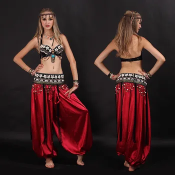 Egyptské Ženy, Brušný Tanec Kostým Nastaviť Podprsenka+Opasok+Nohavice 3 Kusy Arabského Kmeňa Orientálne Kostýmy Východnej Sari Indiánske Oblečenie