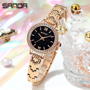 SANDA Módne, Luxusné Značky Nepremokavé Quartz Hodinky Oceľ Náramok Dizajn Dámske Náramkové hodinky Elegantné dámske Hodinky Reloj Mujer