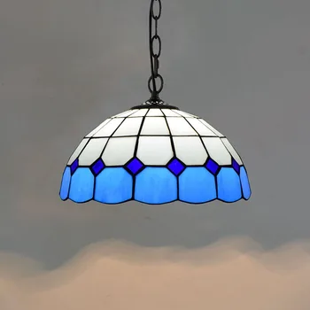 Európskom Štýle Moderných Stredomoria Tvorivé Modrá Tiffany Farebné Sklo Obývacia Izba Jedáleň Visí Lampa 30cm Sklo na Čítanie