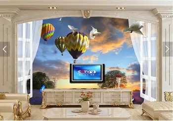 Vlastné 3D maľby, mimo okna levandule balón 3D krajiny abstraktných de parede,obývacia izba gauč TV steny, spálne, tapety