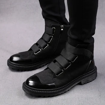 muži luxusné módne členkové topánky značky návrhár obuvi čierna biela platformu boot kovboj originálne kožené krátke botas masculinas mans