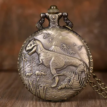 Vintage Bronze Dinosaura dezén Quartz Vreckové Hodinky Muž Hodiny Módne Bežné relojes de bolsillo