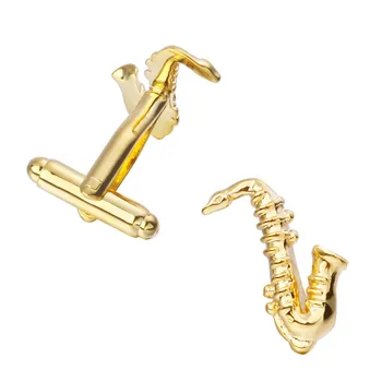 Muži Darček Saxofón manžetové gombíky, Zlatá Farba Medi Materiál Novinka Hudobné Nástroje, dizajn Vyhovovali Accessaries 3 pár pack predaj