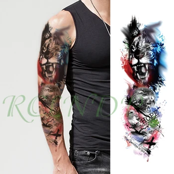 Nepremokavé Dočasné Tetovanie Nálepky revúci lev, orol vták list farby plné rameno veľké falošné tatto flash tetovanie pre mužov, ženy